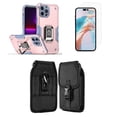 thumbnail image 1 of Bemz Phone Case for iPhone 15 with Camera Protection Heavy Duty Magnetic Kickstand Cover, Screen Protector, Vertical Release Buckle Belt Holster Pouch (Titanium Pink Gray), 1 of 9