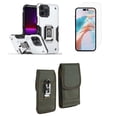 thumbnail image 1 of Bemz Phone Case for iPhone 15 with Camera Protection Heavy Duty Magnetic Kickstand Cover, Screen Protector, Vertical Rugged Nylon Belt Holster Pouch (Lunar Silver/Green), 1 of 9