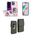 thumbnail image 1 of Bemz Phone Case for iPhone 15 with Camera Protection Heavy Duty Magnetic Kickstand Cover, Screen Protector, Vertical Rugged Nylon Belt Holster Pouch (Titanium Pink Gray/Green), 1 of 9