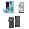thumbnail image 1 of Bemz Phone Case for iPhone 15 Plus with Camera Protection Heavy Duty Magnetic Kickstand Cover, Glass Screen Protector, Vertical Rugged Nylon Belt Holster Pouch (Mint Teal), 1 of 9