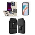 thumbnail image 1 of Bemz Phone Case for iPhone 15 Plus with Camera Protection Heavy Duty Magnetic Kickstand Cover, Screen Protector, Vertical Release Buckle Belt Holster Pouch (Titanium Gold), 1 of 9
