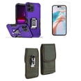 thumbnail image 1 of Bemz Phone Case for iPhone 15 Plus with Camera Protection Heavy Duty Magnetic Kickstand Cover, Screen Protector, Vertical Rugged Nylon Belt Holster Pouch (Dark Purple/Green), 1 of 9