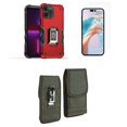thumbnail image 1 of Bemz Phone Case for iPhone 15 Plus with Camera Protection Heavy Duty Magnetic Kickstand Cover, Screen Protector, Vertical Rugged Nylon Belt Holster Pouch (Titanium Red/Green), 1 of 9