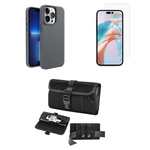 Bemz Phone Case for iPhone 15 Plus - Liquid TPU Silicone (Metal Buttons/Camera Edges) Protection Cover, Screen Protector, Horizontal Secure Buckle Belt Holster Travel Pouch (Gunmetal Gray)