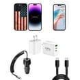 thumbnail image 1 of Bemz Phone Case for iPhone 15 Pro Bundle with Shockproof Anti-Scratch UV Print Protection TPU Cover, Glass Screen Protector, Car Charger, Wall Charger, USB-C Cable (Rustic American Flag), 1 of 7
