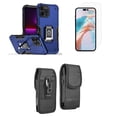 thumbnail image 1 of Bemz Phone Case for iPhone 15 Pro with Camera Protection Heavy Duty Magnetic Kickstand Cover, Glass Screen Protector, Vertical Rugged Nylon Belt Holster Pouch (Cobalt Blue), 1 of 9