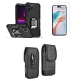 thumbnail image 1 of Bemz Phone Case for iPhone 15 Pro with Camera Protection Heavy Duty Magnetic Kickstand Cover, Glass Screen Protector, Vertical Rugged Nylon Belt Holster Pouch (Titanium Black), 1 of 9
