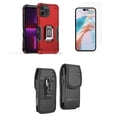 thumbnail image 1 of Bemz Phone Case for iPhone 15 Pro with Camera Protection Heavy Duty Magnetic Kickstand Cover, Glass Screen Protector, Vertical Rugged Nylon Belt Holster Pouch (Titanium Red), 1 of 9
