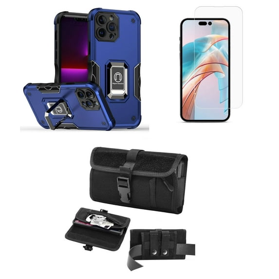 Bemz Phone Case for iPhone 15 Pro with Camera Protection Heavy Duty Magnetic Kickstand Cover, Screen Protector, Horizontal Buckle Belt Holster Travel Pouch (Cobalt Blue)