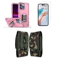 thumbnail image 1 of Bemz Phone Case for iPhone 15 Pro with Camera Protection Heavy Duty Magnetic Kickstand Cover, Screen Protector, Vertical Nylon Belt Holster Pouch (Rose Pink/Jungle Camo), 1 of 9