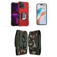 thumbnail image 1 of Bemz Phone Case for iPhone 15 Pro with Camera Protection Heavy Duty Magnetic Kickstand Cover, Screen Protector, Vertical Nylon Belt Holster Pouch (Titanium Red/Jungle Camo), 1 of 9