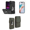 thumbnail image 1 of Bemz Phone Case for iPhone 15 Pro with Camera Protection Heavy Duty Magnetic Kickstand Cover, Screen Protector, Vertical Rugged Nylon Belt Holster Pouch (Titanium Black/Green), 1 of 9