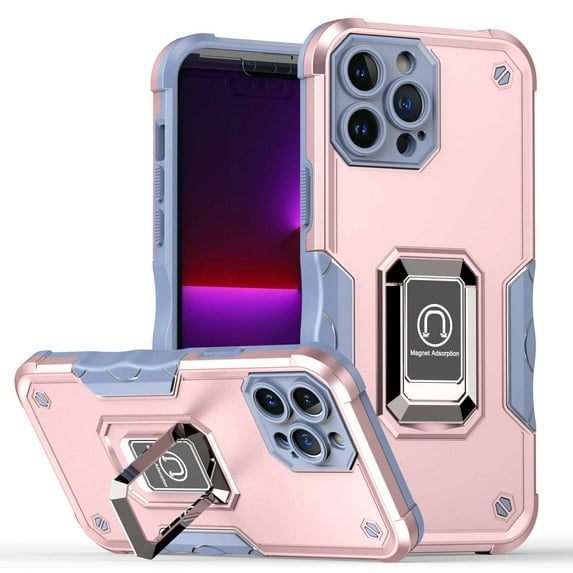 Bemz Phone Case for iPhone 15 Pro with Camera Protection Side Grip Heavy Duty Shockproof Protection Magnetic Mount Built-in Stand Cover (Titanium Pink Gray)