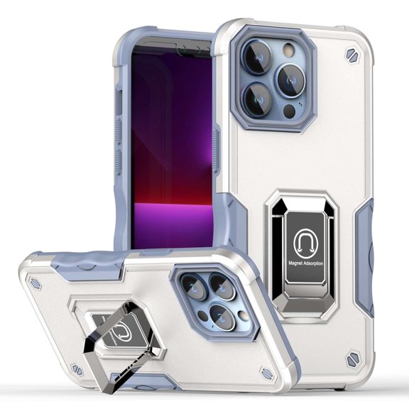 Bemz Phone Case for iPhone 15 Pro with Camera Protection Side Grip Heavy Duty Shockproof Protection Magnetic Mount Built-in Stand Cover (Titanium White)