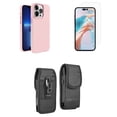 thumbnail image 1 of Bemz Phone Case for iPhone 15 Pro - Liquid TPU Silicone (Metal Buttons/Camera Edges) Protection Cover, Glass Screen Protector, Vertical Rugged Nylon Belt Holster Pouch (Light Pink), 1 of 9