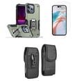 thumbnail image 1 of Bemz Phone Case for iPhone 15 Pro Max with Camera Protection Heavy Duty Magnetic Kickstand Cover, Glass Screen Protector, Vertical Rugged Nylon Belt Holster Pouch (Sage Green), 1 of 9