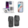 thumbnail image 1 of Bemz Phone Case for iPhone 15 Pro Max with Camera Protection Heavy Duty Magnetic Kickstand Cover, Glass Screen Protector, Vertical Rugged Nylon Belt Holster Pouch (Titanium White), 1 of 9