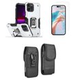 thumbnail image 1 of Bemz Phone Case for iPhone 15 Pro Max with Camera Protection Heavy Duty Magnetic Kickstand Cover, Glass Screen Protector, Vertical Rugged Nylon Belt Holster Pouch (Lunar Silver), 1 of 9