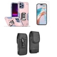 thumbnail image 1 of Bemz Phone Case for iPhone 15 Pro Max with Camera Protection Heavy Duty Magnetic Kickstand Cover, Glass Screen Protector, Vertical Rugged Nylon Belt Holster Pouch (Titanium Pink Gray), 1 of 9