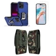 thumbnail image 1 of Bemz Phone Case for iPhone 15 Pro Max with Camera Protection Heavy Duty Magnetic Kickstand Cover, Screen Protector, Vertical Nylon Belt Holster Pouch (Cobalt Blue/Jungle Camo), 1 of 9
