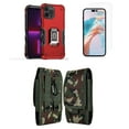 thumbnail image 1 of Bemz Phone Case for iPhone 15 Pro Max with Camera Protection Heavy Duty Magnetic Kickstand Cover, Screen Protector, Vertical Nylon Belt Holster Pouch (Titanium Red/Jungle Camo), 1 of 9