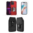 thumbnail image 1 of Bemz Phone Case for iPhone 15 Pro Max with Camera Protection Heavy Duty Magnetic Kickstand Cover, Screen Protector, Vertical Release Buckle Belt Holster Pouch (Titanium Red), 1 of 9