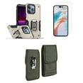thumbnail image 1 of Bemz Phone Case for iPhone 15 Pro Max with Camera Protection Heavy Duty Magnetic Kickstand Cover, Screen Protector, Vertical Rugged Nylon Belt Holster Pouch (Titanium Gold/Green), 1 of 9