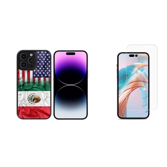 Bemz Phone Case for iPhone 15 Pro Max with Tempered Glass Screen Protector, Lightweight Shockproof Scratch Resistant UV Print Protective TPU Cover (Mexican American Flag)