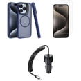 thumbnail image 1 of Bemz Phone Case for iPhone 15 Pro with Shockproof Protective Wireless Charging Ring Cover, Tempered Glass Screen Protector, USB C 60W LED Rotatable Cable - 6.6Ft (Dark Blue), 1 of 9