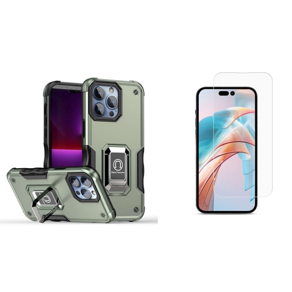 Bemz Phone Case for iPhone 15 with Tempered Glass Screen Protector, Camera Protection Heavy Duty Shockproof Protection Magnetic Mount Stand Cover (Sage Green)