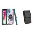 thumbnail image 1 of Bemz Ring Series Case for iPhone 14 Pro (TPU Silicone Cover with Magnetic Stand) and Vertical Nylon Belt Holster Pouch - Green on Galaxy Marble, 1 of 9