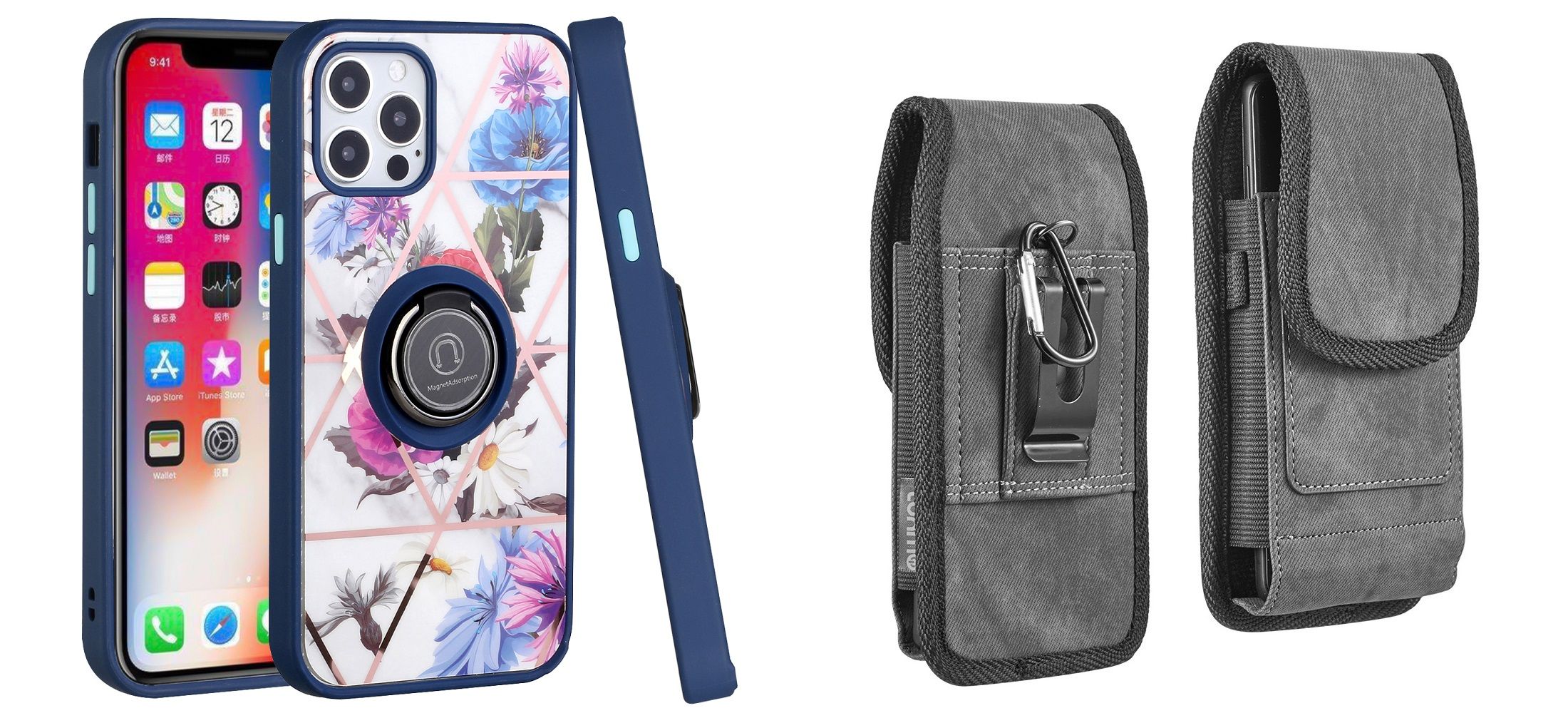 Custodia Emlivi Per IPhone 14 Con Anello A 360° E Tracolla In Nylon, In Silicone E TPU, Rossa, Con Cordino Da Appendere