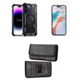 thumbnail image 1 of Bemz Rugged Case for iPhone 15 Plus - Tough Magnetic Ring Stand Charger Cover with Glass Screen Protector and Horizontal Nylon Card Slots Wallet Belt Holster Pouch (Black/Gray), 1 of 9