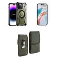 thumbnail image 1 of Bemz Rugged Case for iPhone 15 Plus - Tough Magnetic Ring Stand Charger Cover with Glass Screen Protector and Vertical Rugged Nylon Belt Holster Pouch (Midnight Green/Forest Green), 1 of 9