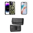 thumbnail image 1 of Bemz Rugged Case for iPhone 15 Pro Max - Tough Magnetic Ring Stand Charger Cover with Glass Screen Protector and Horizontal Nylon Card Slots Wallet Belt Holster Pouch (Midnight Green/Gray), 1 of 9