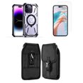 thumbnail image 1 of Bemz Rugged Case for iPhone 15 Pro Max - Tough Magnetic Ring Stand Charger Cover with Glass Screen Protector and Vertical Rugged Release Buckle Belt Holster Pouch (Light Purple), 1 of 9