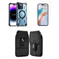 thumbnail image 1 of Bemz Rugged Case for iPhone 15 Pro Max - Tough Magnetic Ring Stand Charger Cover with Glass Screen Protector and Vertical Rugged Release Buckle Belt Holster Pouch (Light Blue), 1 of 9