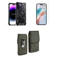 thumbnail image 1 of Bemz Rugged Case for iPhone 15 Pro - Tough Magnetic Ring Stand Charger Cover with Glass Screen Protector and Vertical Rugged Nylon Belt Holster Pouch (Black/Forest Green), 1 of 9