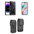 thumbnail image 1 of Bemz Rugged Case for iPhone 15 Pro - Tough Magnetic Ring Stand Charger Cover with Glass Screen Protector and Vertical Rugged Nylon Belt Holster Pouch (Black), 1 of 9