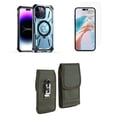 thumbnail image 1 of Bemz Rugged Case for iPhone 15 Pro - Tough Magnetic Ring Stand Charger Cover with Glass Screen Protector and Vertical Rugged Nylon Belt Holster Pouch (Light Blue/Forest Green), 1 of 9