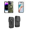 thumbnail image 1 of Bemz Rugged Case for iPhone 15 Pro - Tough Magnetic Ring Stand Charger Cover with Glass Screen Protector and Vertical Rugged Nylon Belt Holster Pouch (Midnight Green), 1 of 9