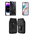 thumbnail image 1 of Bemz Rugged Case for iPhone 15 Pro - Tough Magnetic Ring Stand Charger Cover with Glass Screen Protector and Vertical Rugged Release Buckle Belt Holster Pouch (Black), 1 of 9