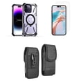 thumbnail image 1 of Bemz Rugged Case for iPhone 15 - Tough Magnetic Ring Stand Charger Cover with Glass Screen Protector and Vertical Rugged Nylon Belt Holster Pouch (Light Purple), 1 of 9