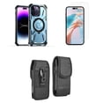 thumbnail image 1 of Bemz Rugged Case for iPhone 15 - Tough Magnetic Ring Stand Charger Cover with Glass Screen Protector and Vertical Rugged Nylon Belt Holster Pouch (Light Blue), 1 of 9