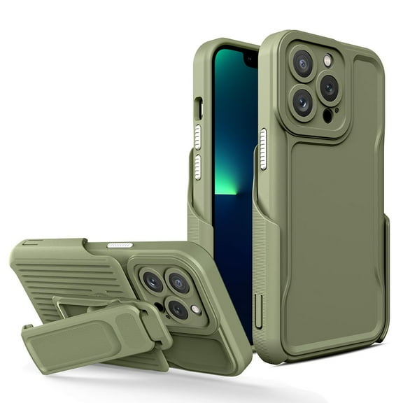 Bemz Rugged Protector Case for iPhone 14 Pro Max - Tough Protection Slim Cover with Belt Clip Holster (Camera Works on Clip) - Army Green