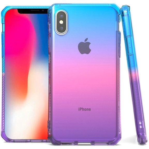 Bemz Shockproof TPU Slim Fit Protective Phone Cover Case and Atom Cloth for Apple iPhone Xs - Blue/Pink/Purple