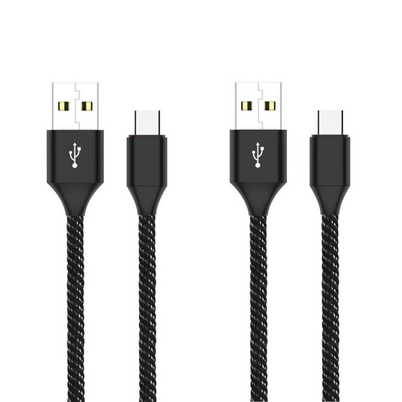 Bemz USB-C to USB-A Cables for Cricket Vision Plus (Heavy Duty Nylon Fast Charging USB Type-C Charger Cables) - 6.5 Feet (2 Meters) - Black - 2 Pack