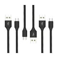 thumbnail image 1 of Bemz USB-C to USB-A Cables for Google Pixel 7 (Heavy Duty Nylon Fast Charging USB Type-C Charger Cables) - 6.5 Feet (2 Meters) - Black - 3 Pack, 1 of 7