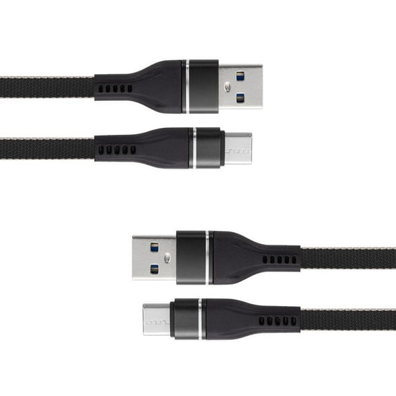 Bemz USB-C to USB-A Cables for OnePlus Nord N20 5G (Heavy Duty Nylon Fast Charging USB Type-C Charger Cables) - 3.3 Feet (1 Meter) - Black - 2 Pack