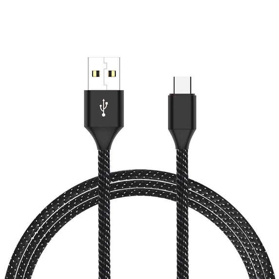Bemz USB Cable Compatible with Alcatel TCL 30 XL - Heavy Duty Rugged Nylon Fast Charging Data Transfer (Type-C to Type-A) USB-C to USB-A Cable - 6.5 Feet - Black